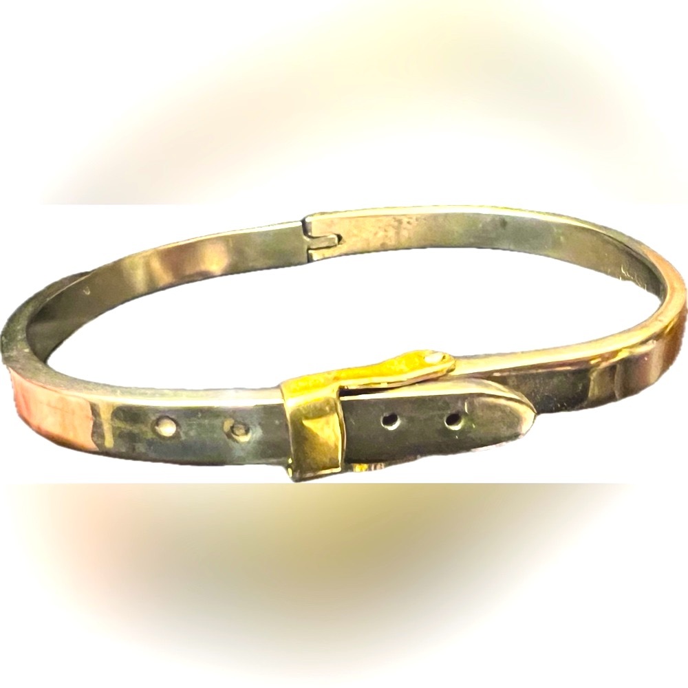 Vintage Buckle Bracelet - Silver with Gold Buckle, Hinged